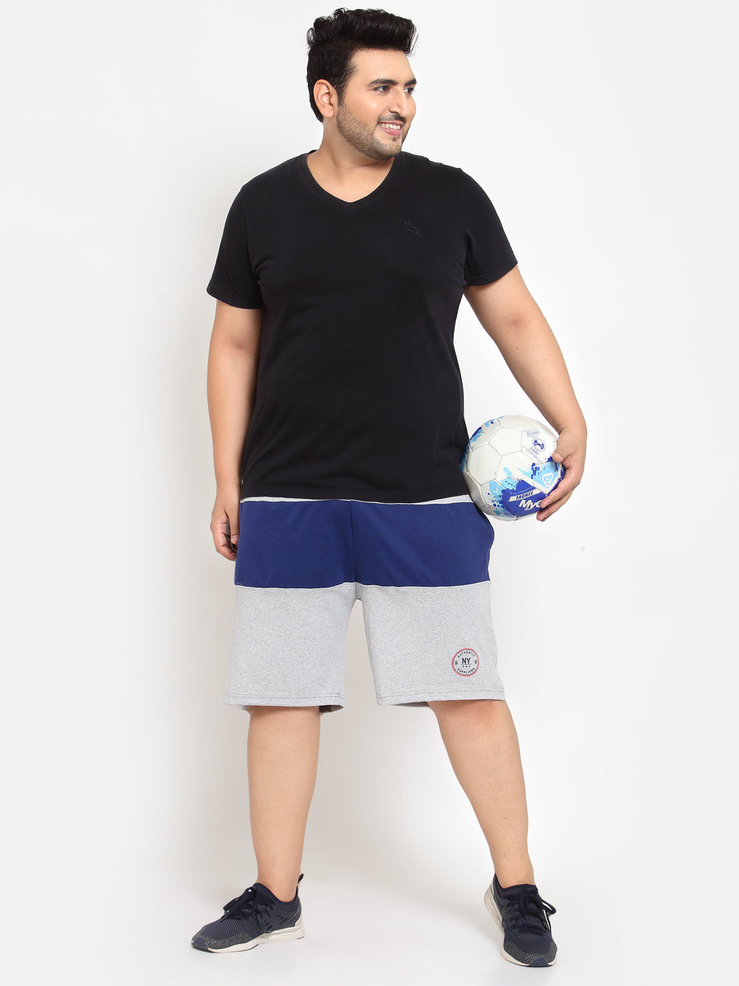 Plus Size Men Grey Colourblocked Regular Fit Regular Shorts