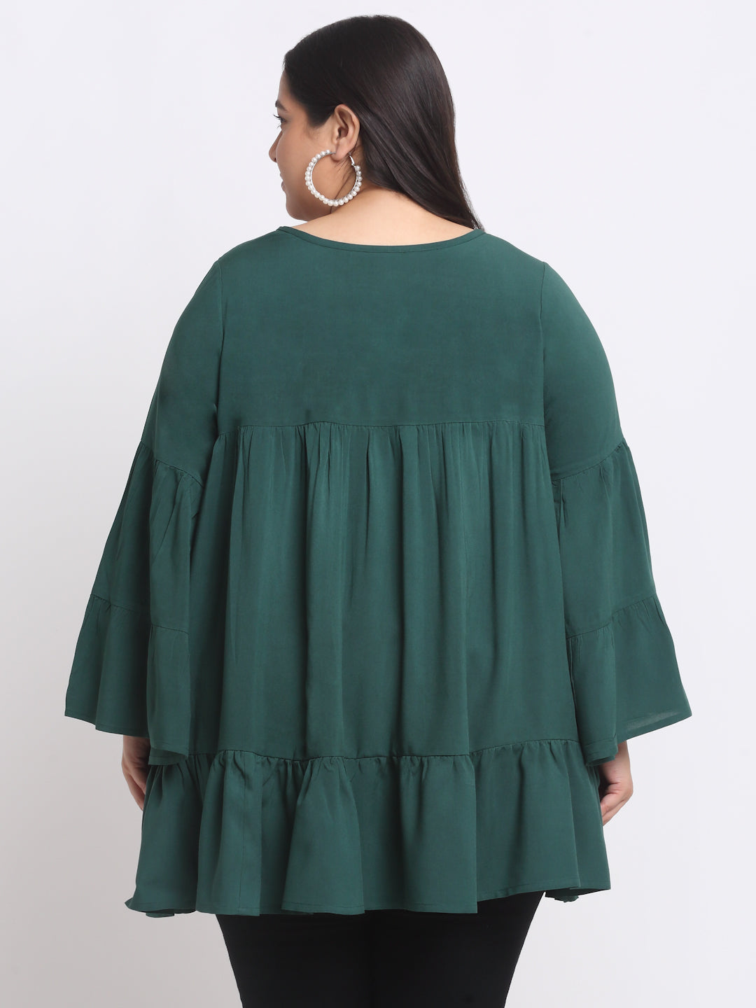 Plus Size  Ethnic Motif Embrodered Bell Sleeve Top