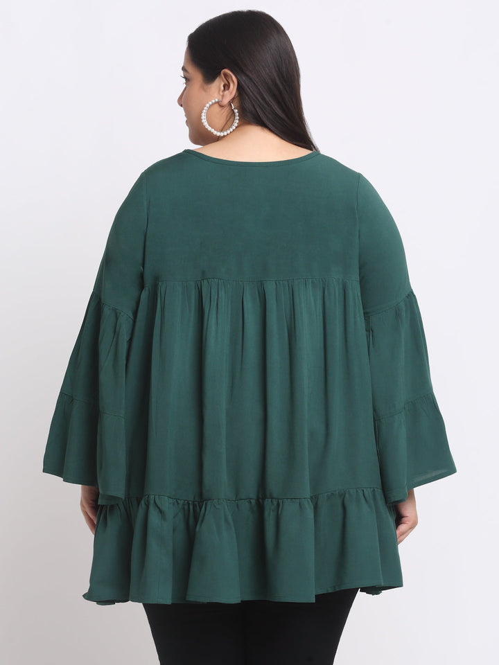 Plus Size  Ethnic Motif Embrodered Bell Sleeve Top