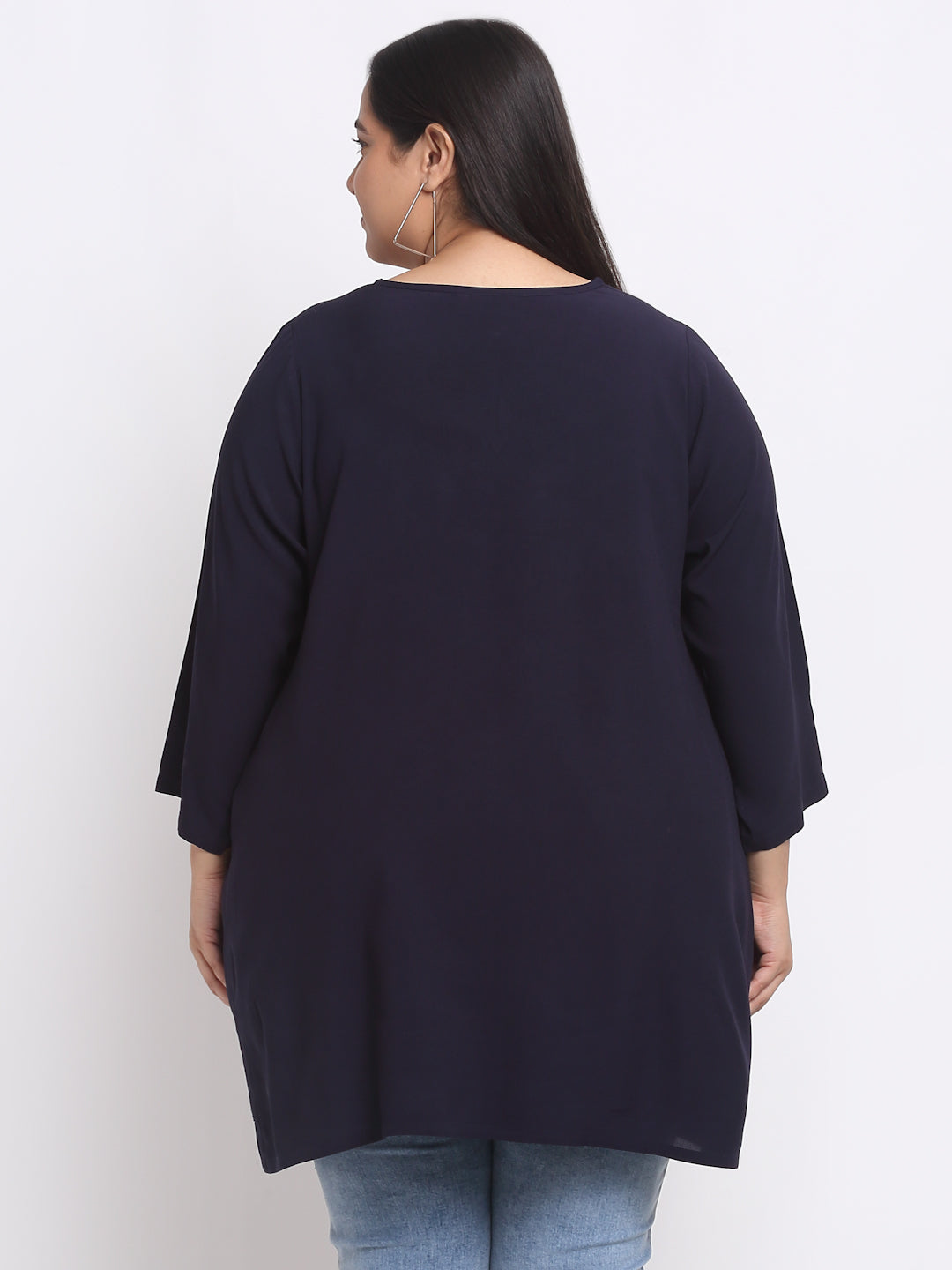 Plus Size  Geometric Embroidered Keyhole Neck Top