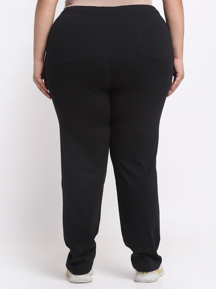 Plus Size Women Black Cotton Track Pants