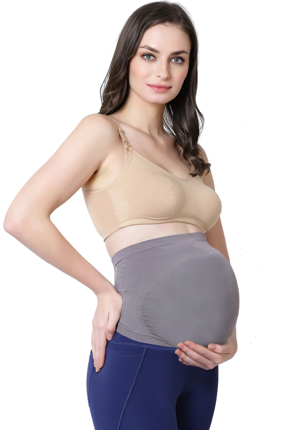 Bamboo Fiber Seamless Side Maternity Belly Band-ISMB001-Steel Grey-