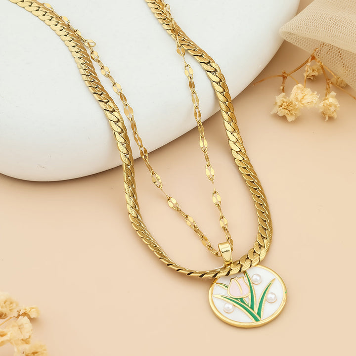 Growing Rose locket chain with classic link chain