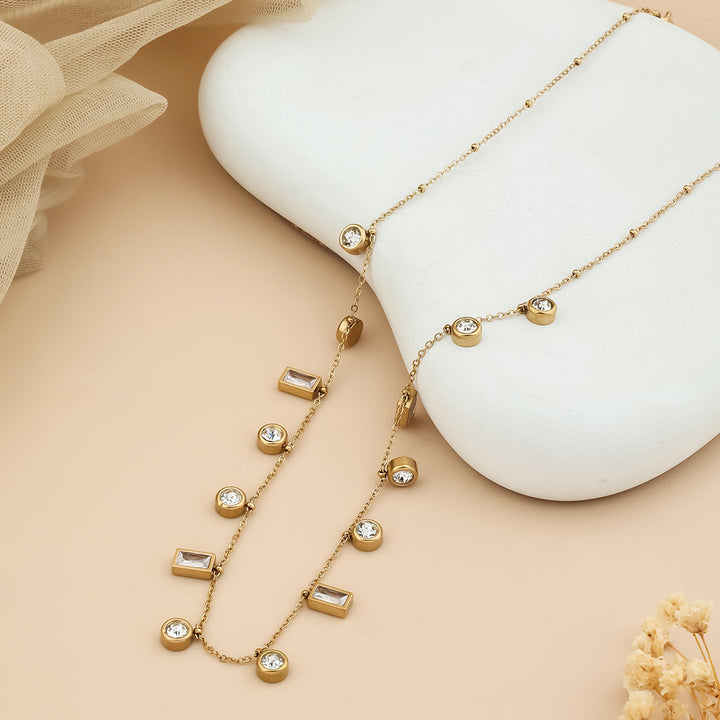 Square and round stone link chain necklace