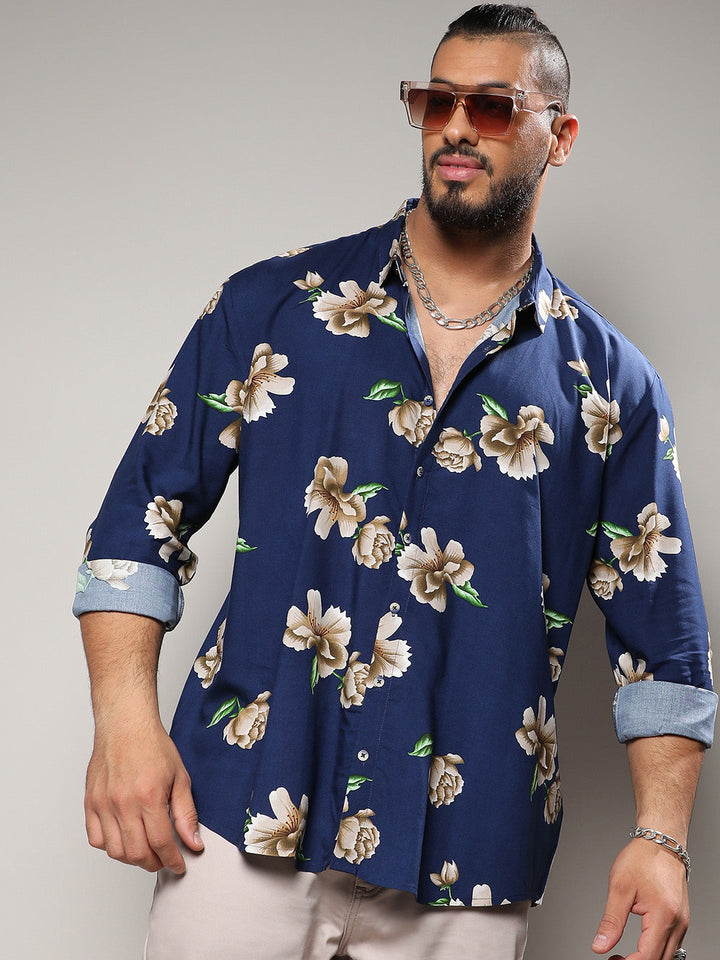 Indigo Blue Floral Print Shirt