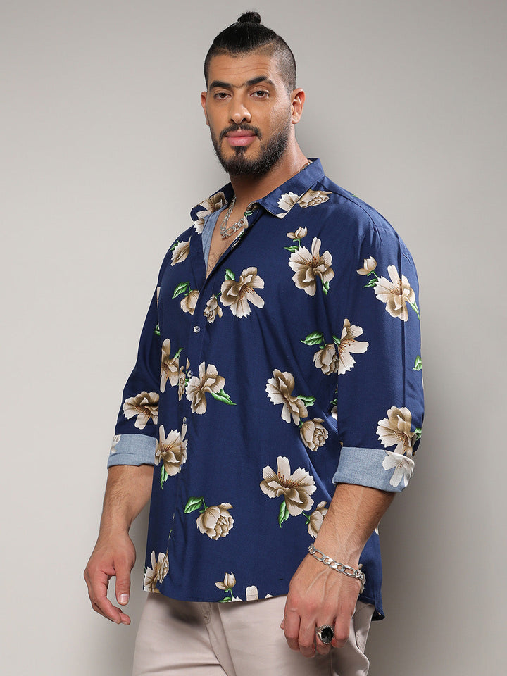 Indigo Blue Floral Print Shirt