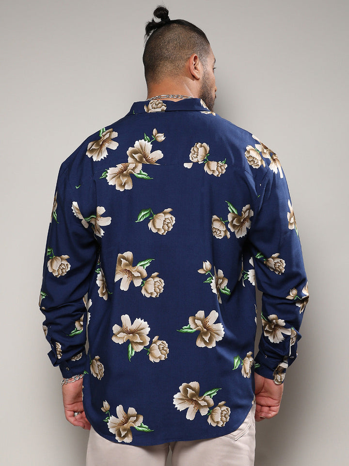 Indigo Blue Floral Print Shirt