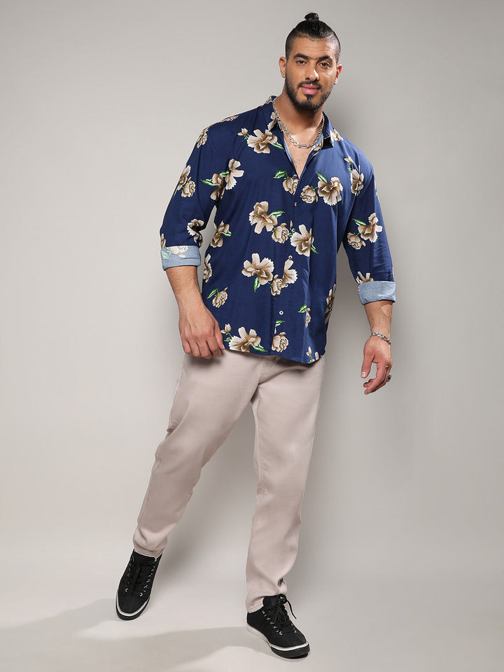 Indigo Blue Floral Print Shirt