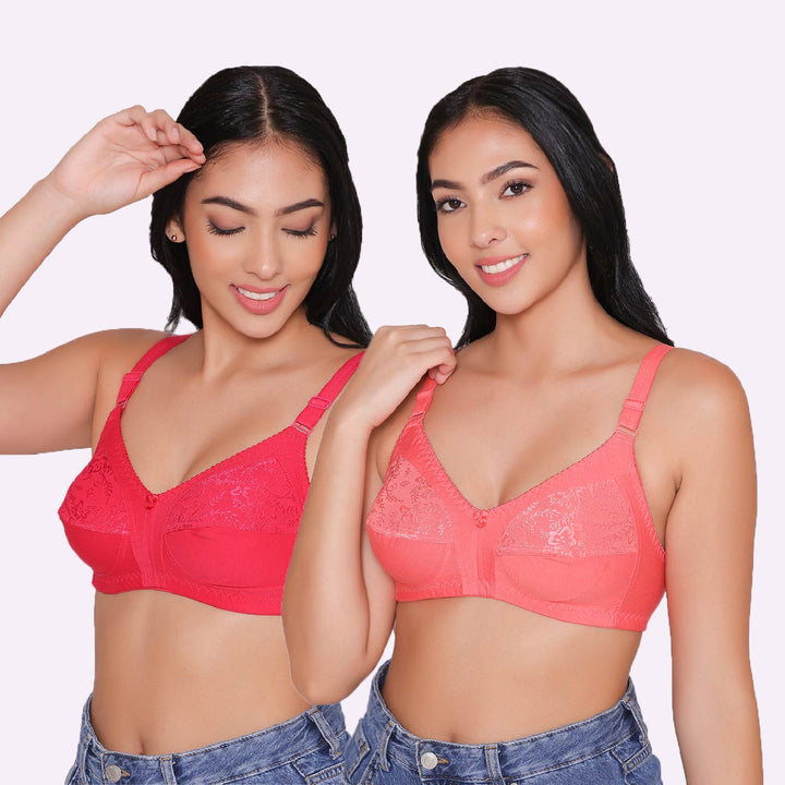 Half Net Non Padded Non Wired Full Coverage Bra (Pack of 2)-IRIS