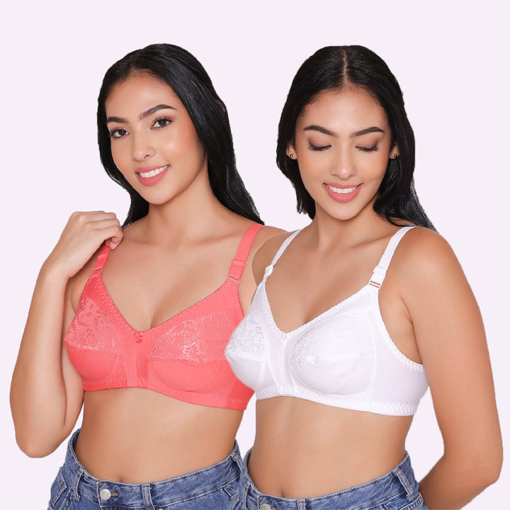 Half Net Non Padded Non Wired Full Coverage Bra (Pack of 2)-IRIS