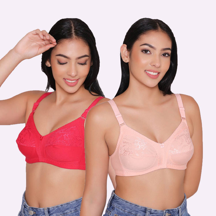 Half Net Non Padded Non Wired Full Coverage Bra (Pack of 2)-IRIS
