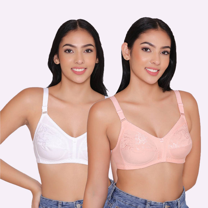 Half Net Non Padded Non Wired Full Coverage Bra (Pack of 2)-IRIS