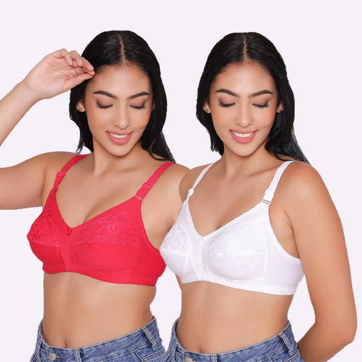 Half Net Non Padded Non Wired Full Coverage Bra (Pack of 2)-IRIS