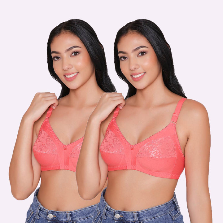Half Net Non Padded Non Wired Full Coverage Bra (Pack of 2)-IRIS