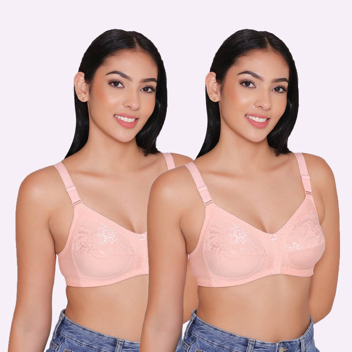 Half Net Non Padded Non Wired Full Coverage Bra (Pack of 2)-IRIS