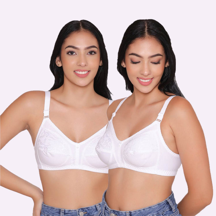 Half Net Non Padded Non Wired Full Coverage Bra (Pack of 2)-IRIS