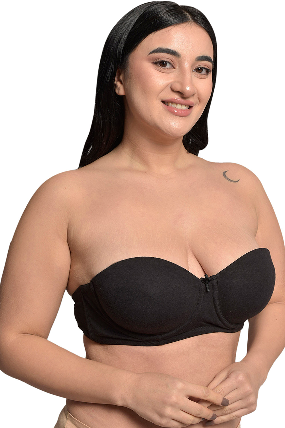 Plus Size Black Organic Cotton Bamboo Padded Strapless Bra