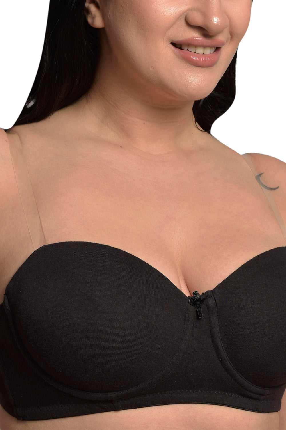 Plus Size Black Organic Cotton Bamboo Padded Strapless Bra