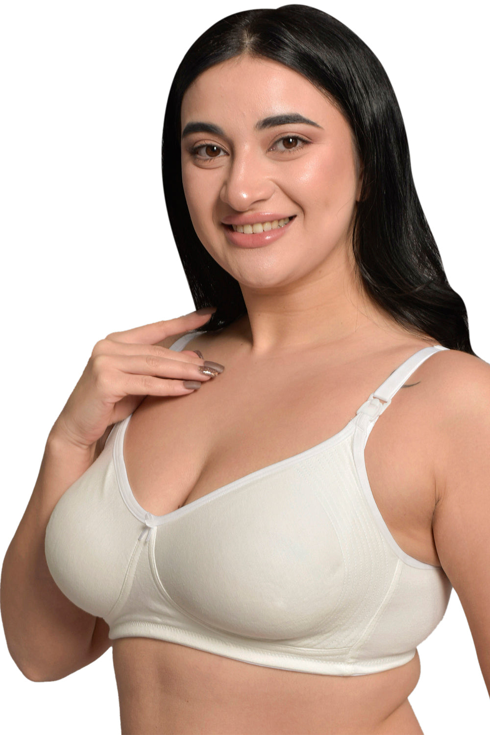 Plus Size White Organic Cotton Bamboo Non Padded  Feeding Bra