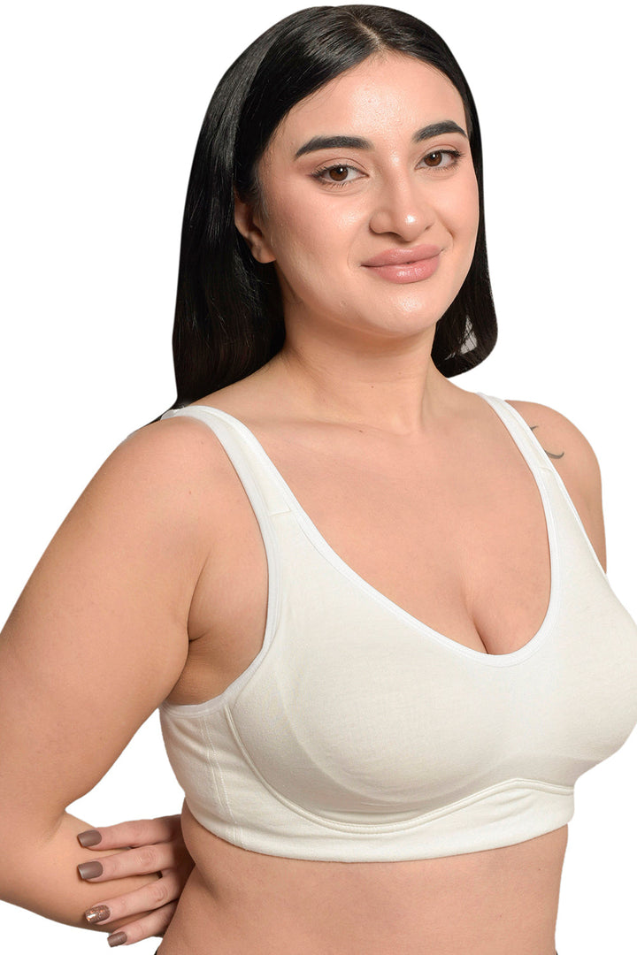 Plus Size White Organic Cotton Bamboo Non padded Minimizer Bra