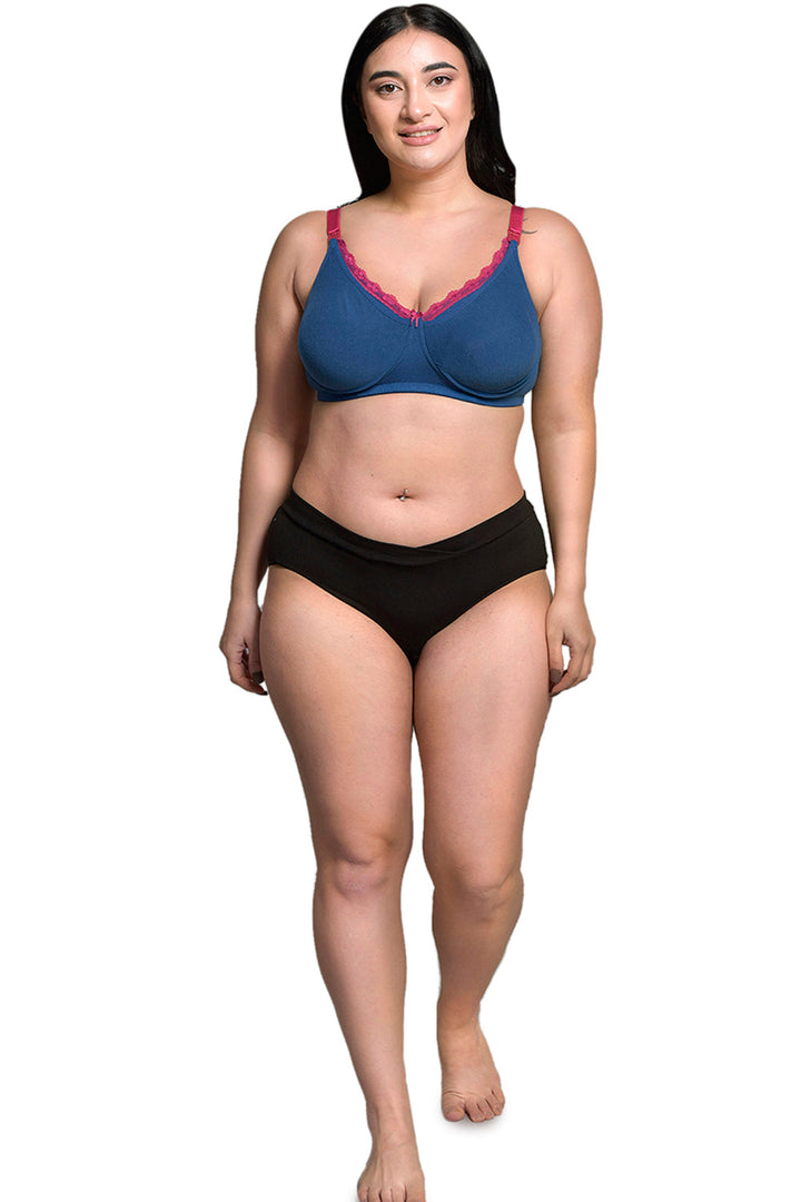 Plus Size Royal Blue Organic Cotton Bamboo Non Padded Laced Nursing Bra