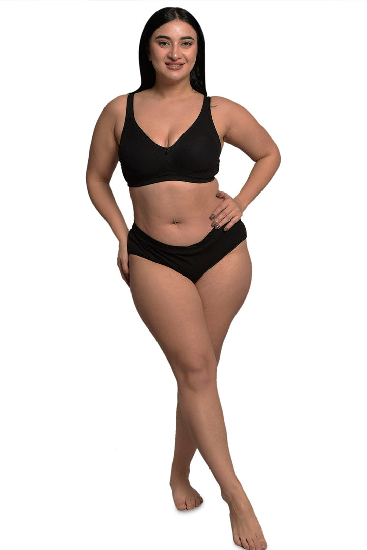 Plus Size Black Organic Cotton Bamboo Non padded Side support bra