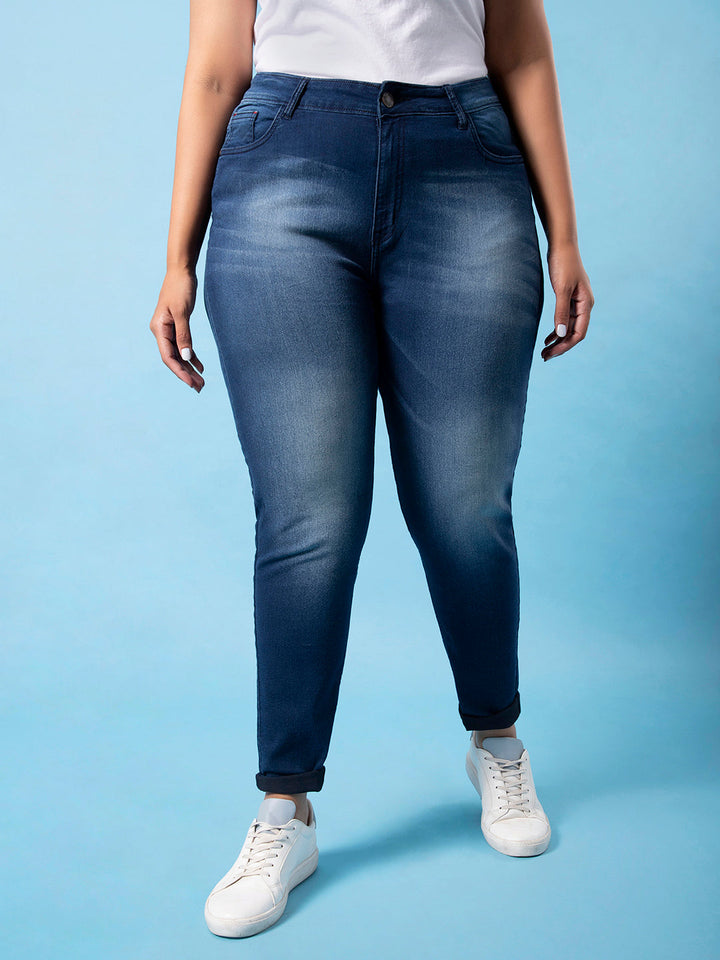 Shaded Casual Navy Blue Jeans