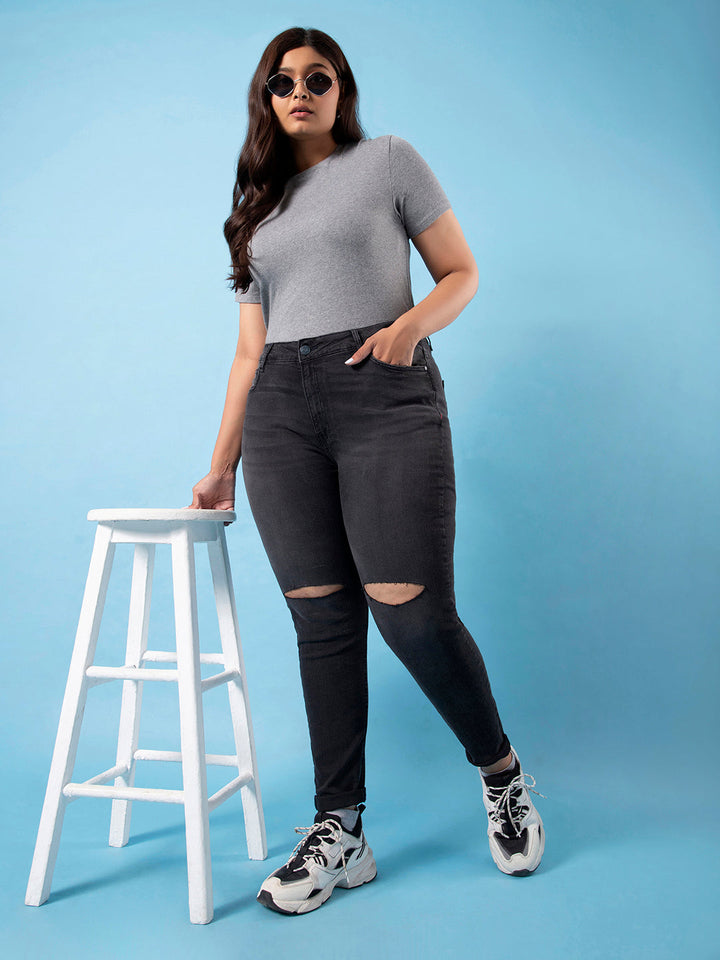 Stylish Torn Casual Black Jeans