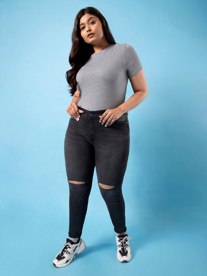 Stylish Torn Casual Black Jeans