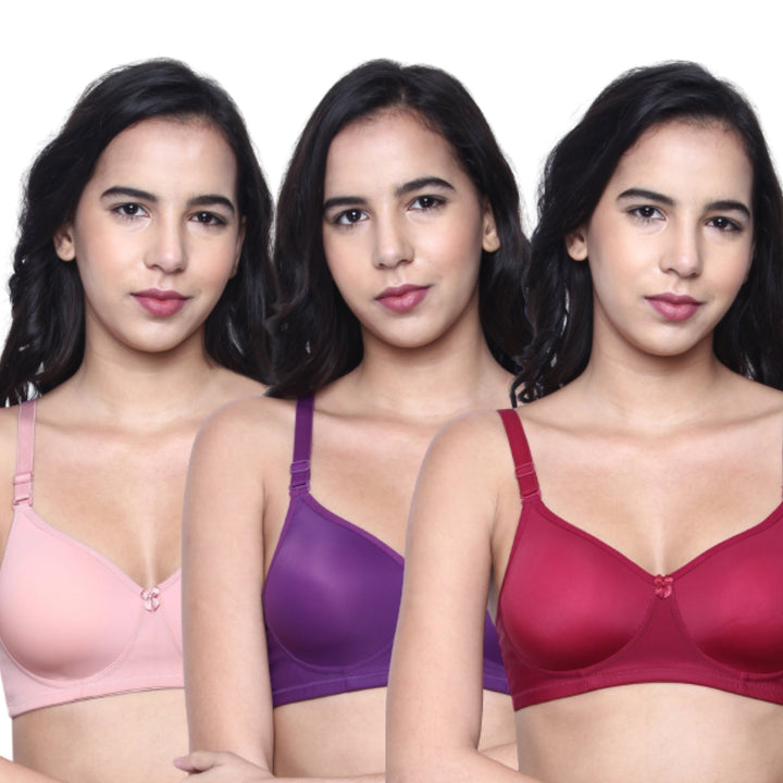 Women's Padded and Non Wired Full Coverage T-Shirt Bra (Pack of 3)-LILY
