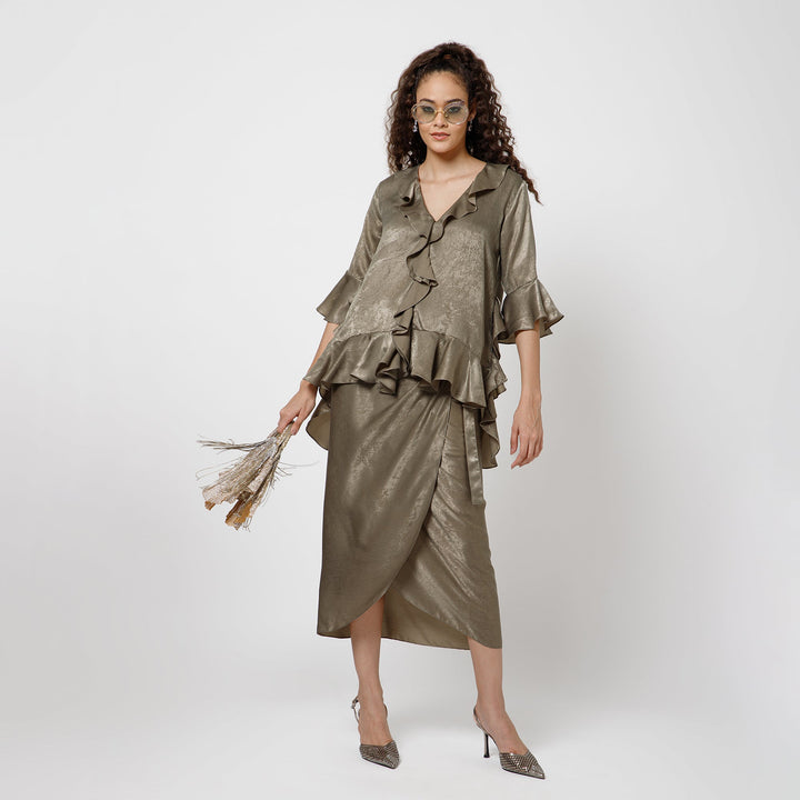 Olive Satin Drape Skirt