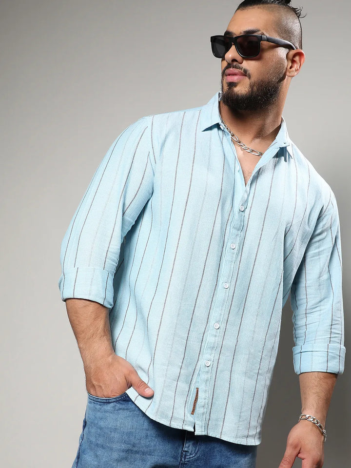 Light Blue Contrast Pinstriped Shirt