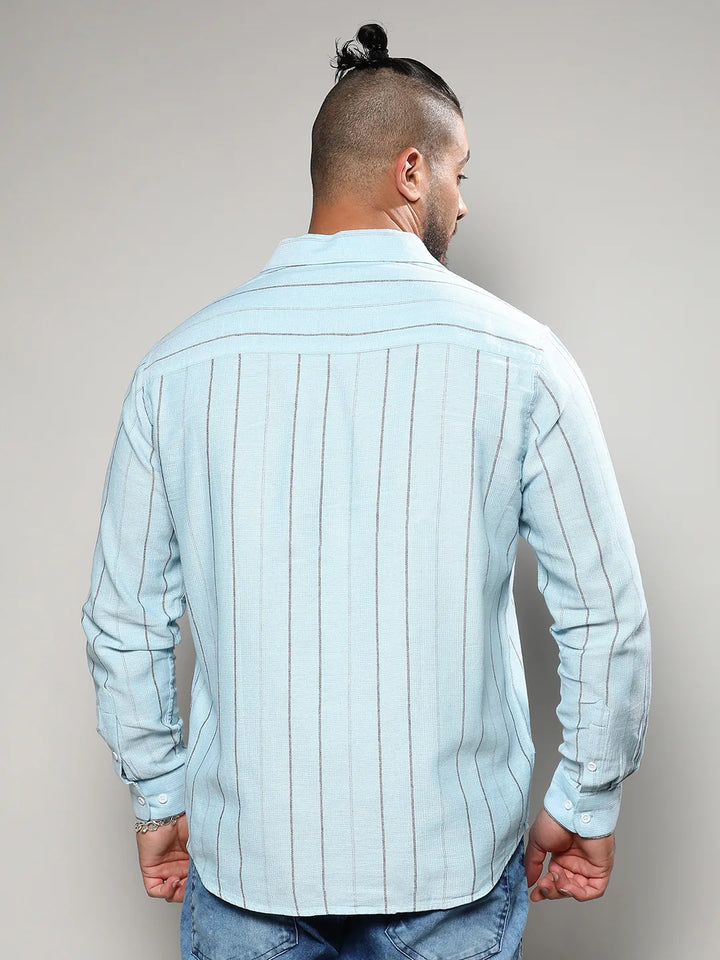 Light Blue Contrast Pinstriped Shirt