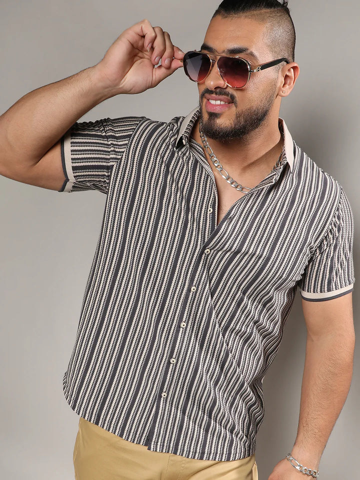 Light Grey & Navy Blue Contrast Knitted Shirt