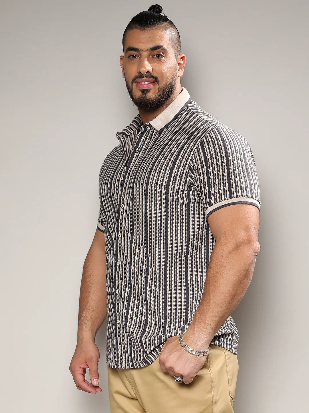 Light Grey & Navy Blue Contrast Knitted Shirt