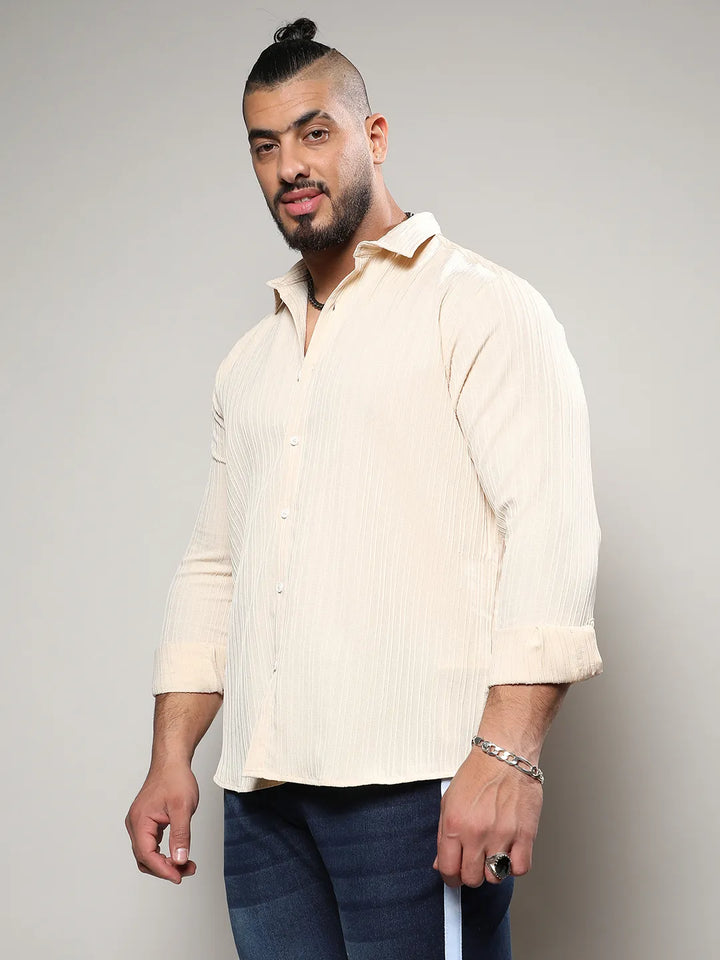 Light Yellow Textured Casual Shirt