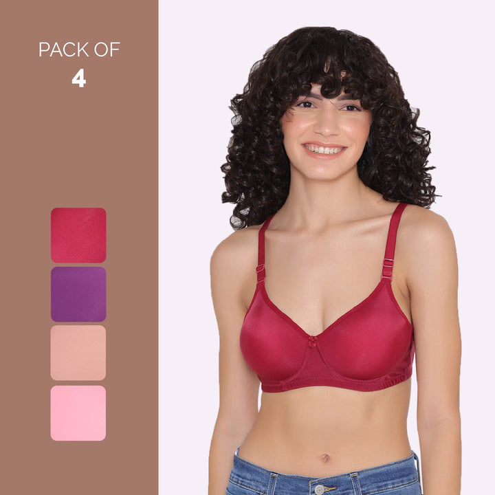 Full Coverage T-Shirt Bra Lightly Padded-LILY (Combo of 4)