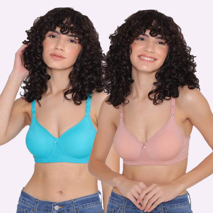 Women's Padded and Non Wired Full Coverage T-Shirt Bra (Pack of 2)-LILY