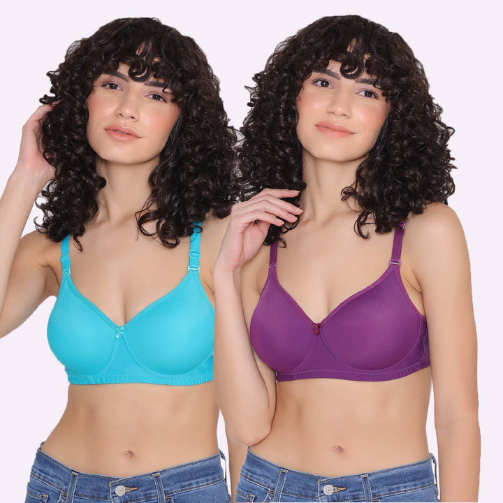 Women's Padded and Non Wired Full Coverage T-Shirt Bra (Pack of 2)-LILY