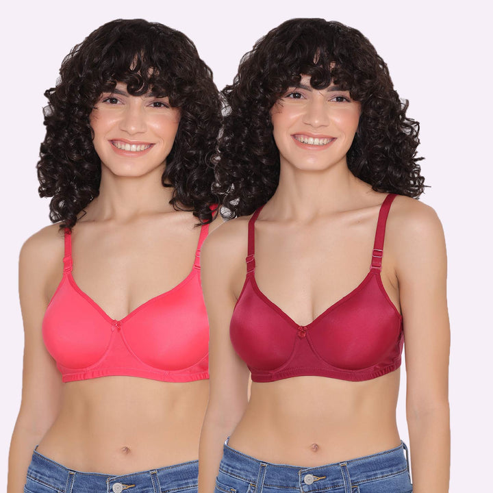 Women's Padded and Non Wired Full Coverage T-Shirt Bra (Pack of 2)-LILY