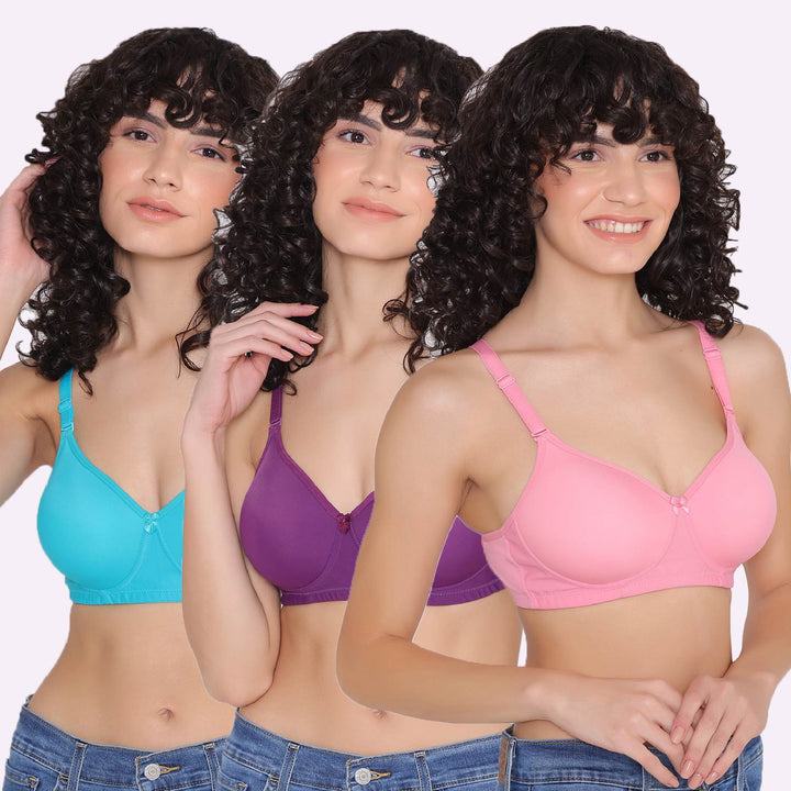 Women's Padded and Non Wired Full Coverage T-Shirt Bra (Pack of 3)-LILY