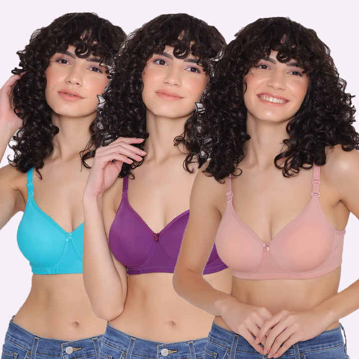 Women's Padded and Non Wired Full Coverage T-Shirt Bra (Pack of 3)-LILY