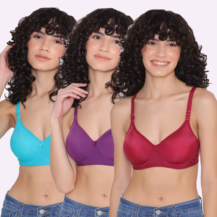 Women's Padded and Non Wired Full Coverage T-Shirt Bra (Pack of 3)-LILY