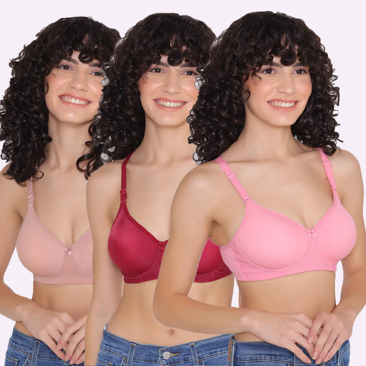 Women's Padded and Non Wired Full Coverage T-Shirt Bra (Pack of 3)-LILY