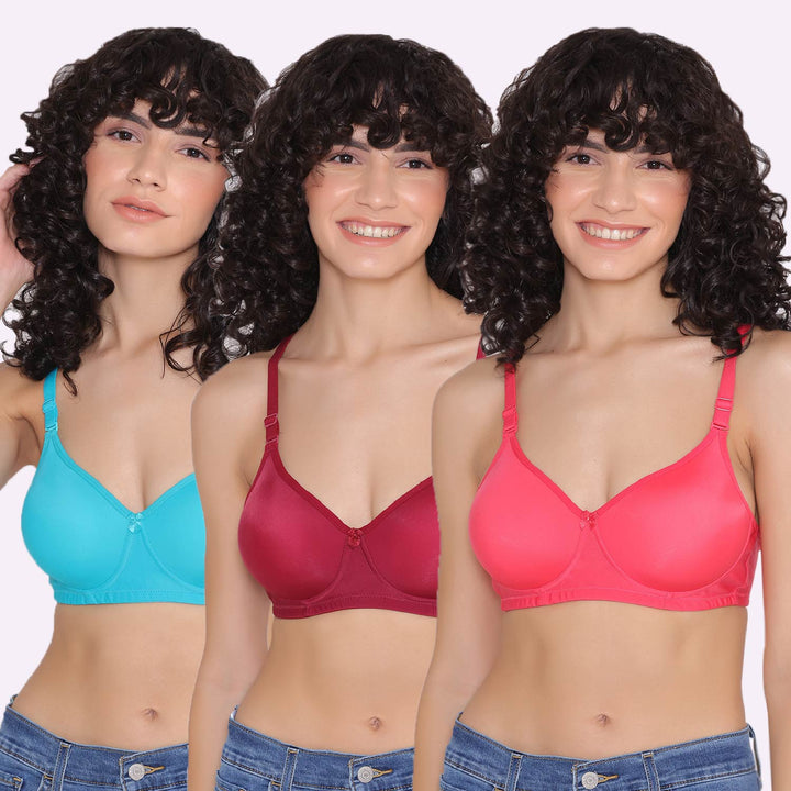 Women's Padded and Non Wired Full Coverage T-Shirt Bra (Pack of 3)-LILY