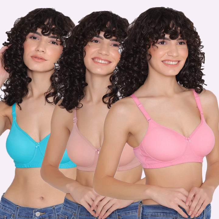 Women's Padded and Non Wired Full Coverage T-Shirt Bra (Pack of 3)-LILY