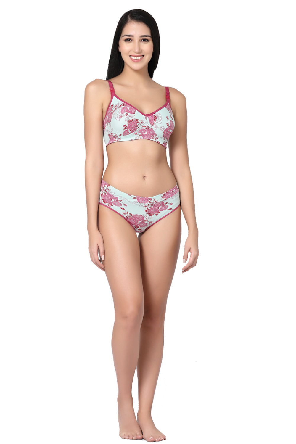 Organic Cotton Antimicrobial Soft feeding Printed Bra and Panty set-IMBP005H_IMP102-Pink Floral Print