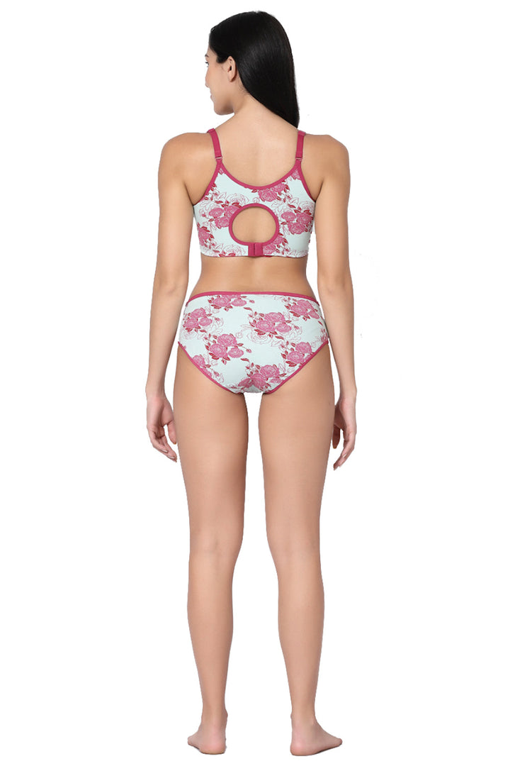 Organic Cotton  Antimicrobial Seamless Maternity Bra and Panty set-IMBP004C_IMP102-Pink Floral Print