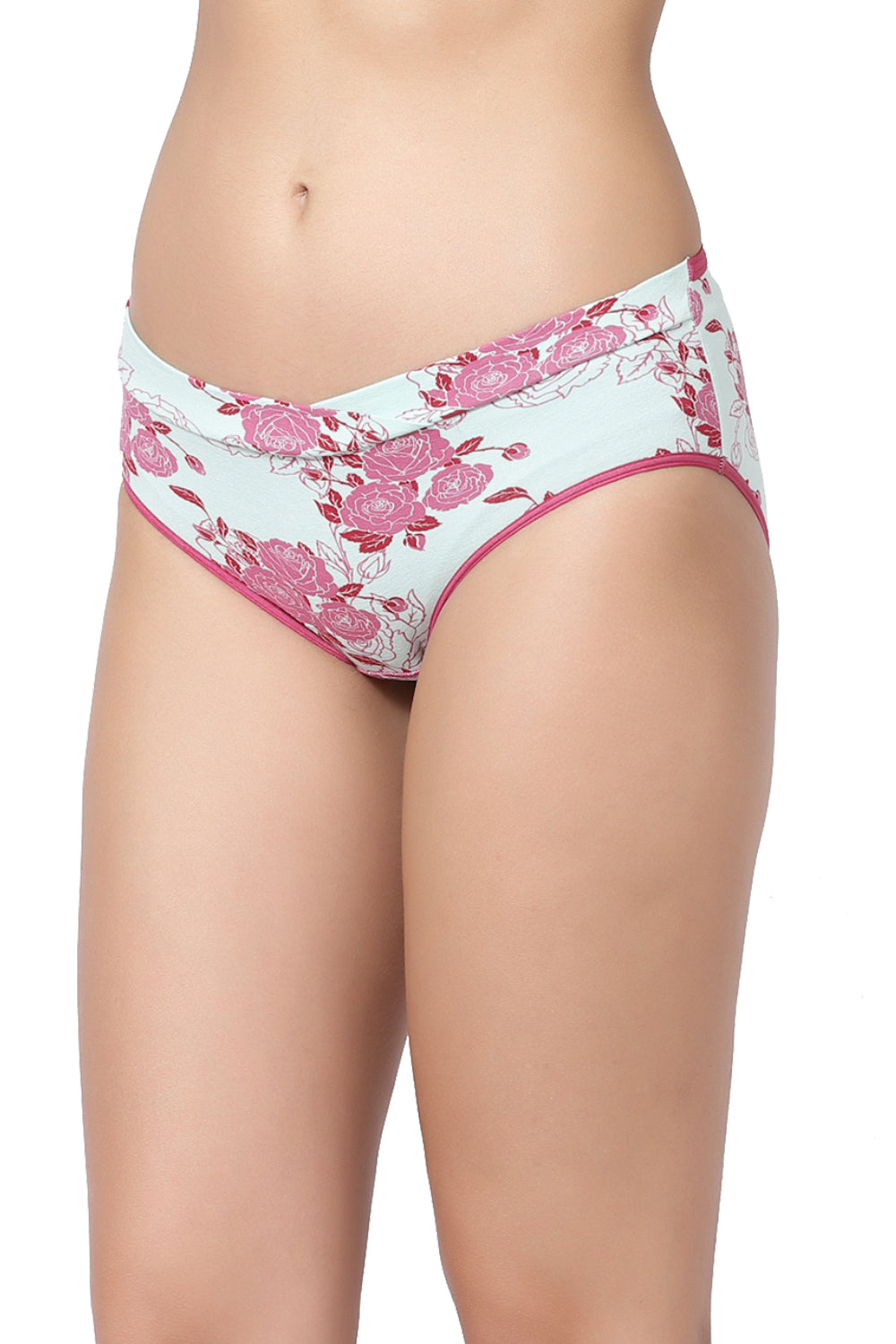 Organic Cotton Antimicrobial Maternity Panty-IMP102-Pink Floral Print_Pink Floral Print-