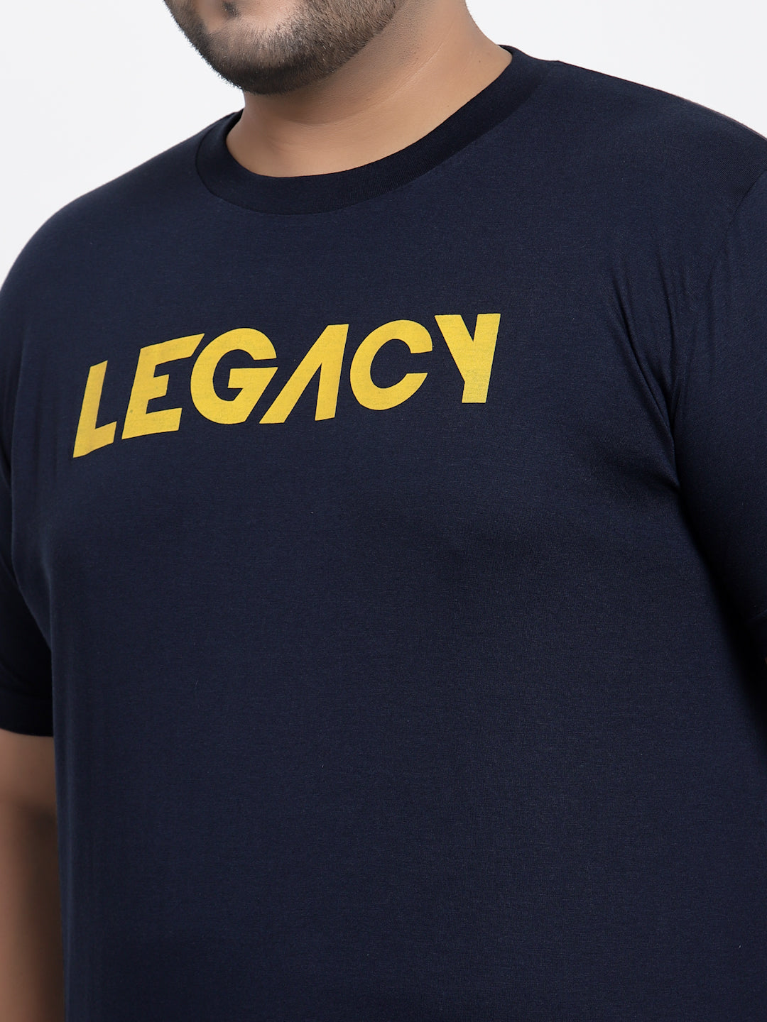 Plus Size Men  Navy Blue & Yellow Typography Printed Cotton T-shirt